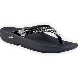 New OOFOS Oolala black champagne limited edition sandals